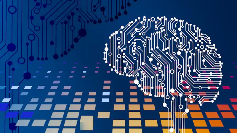 Circuit board with a glowing brain representing artificial intelligence